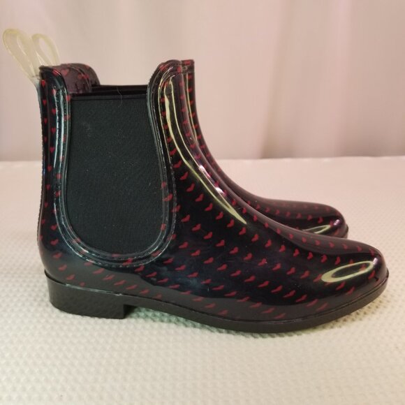 Henry Ferrera Women's Ankle Rain Boots Size 7 Red Hearts Navy - Picture 2 of 10